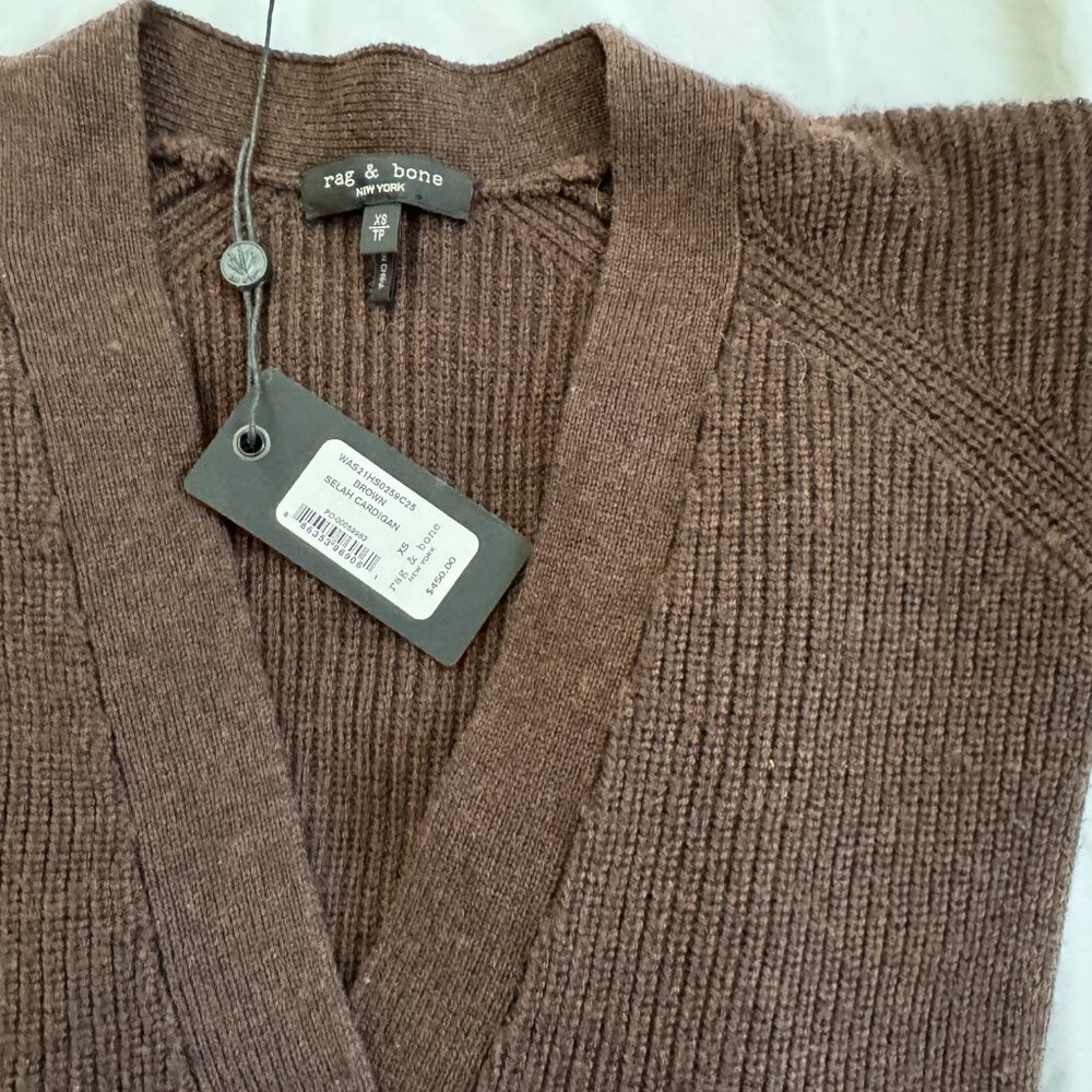 Rag & Bone chocolate Brown Wool Oversized Cardigan with patch pockets Size XS - Picture 7 of 7